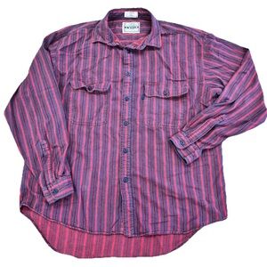 Vintage 1992 Levi’s Two Pocket Red Striped Button Up Shirt Cotton Mens L 90s